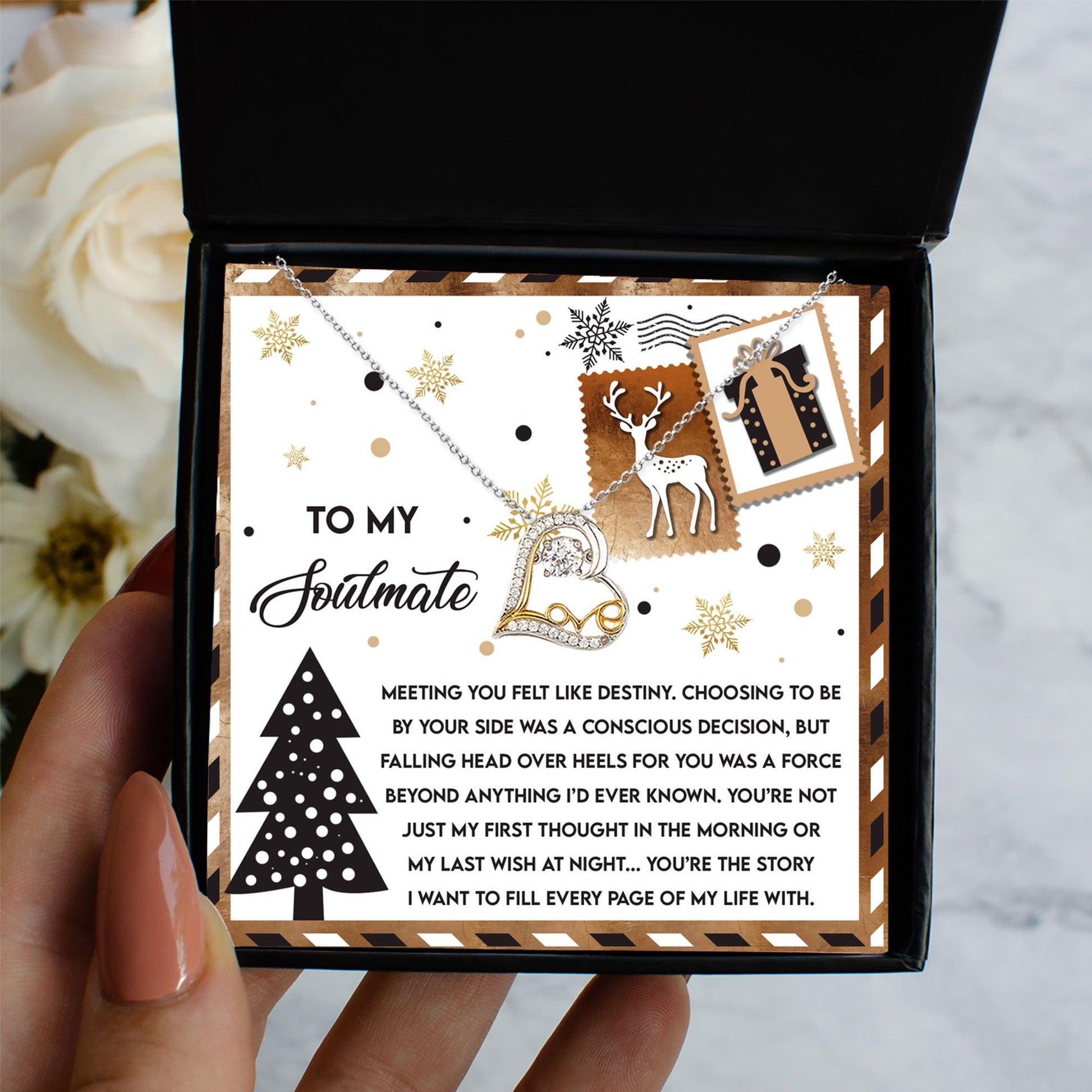 To My Soulmate Felt Like Destiny Christmas Anniversary Heart Pendant Necklace for Wife Girlfriend Jewelry - Mallard Moon Gift Shop