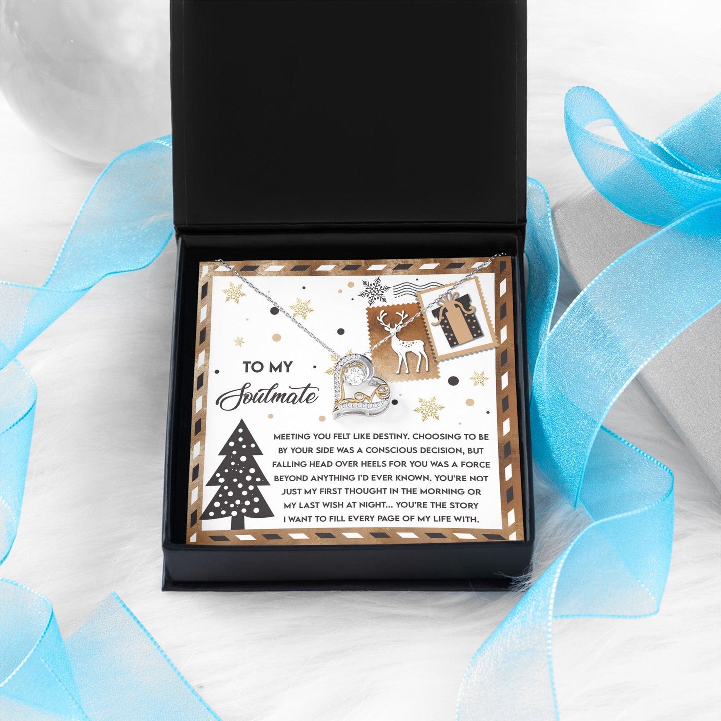To My Soulmate Felt Like Destiny Christmas Anniversary Heart Pendant Necklace for Wife Girlfriend Jewelry - Mallard Moon Gift Shop