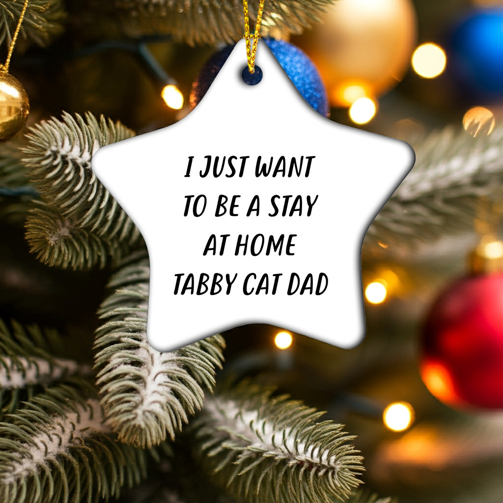 Tabby Cat Star Christmas Ornament - I Just Want To Be A Stay At Home Tabby Cat Dad