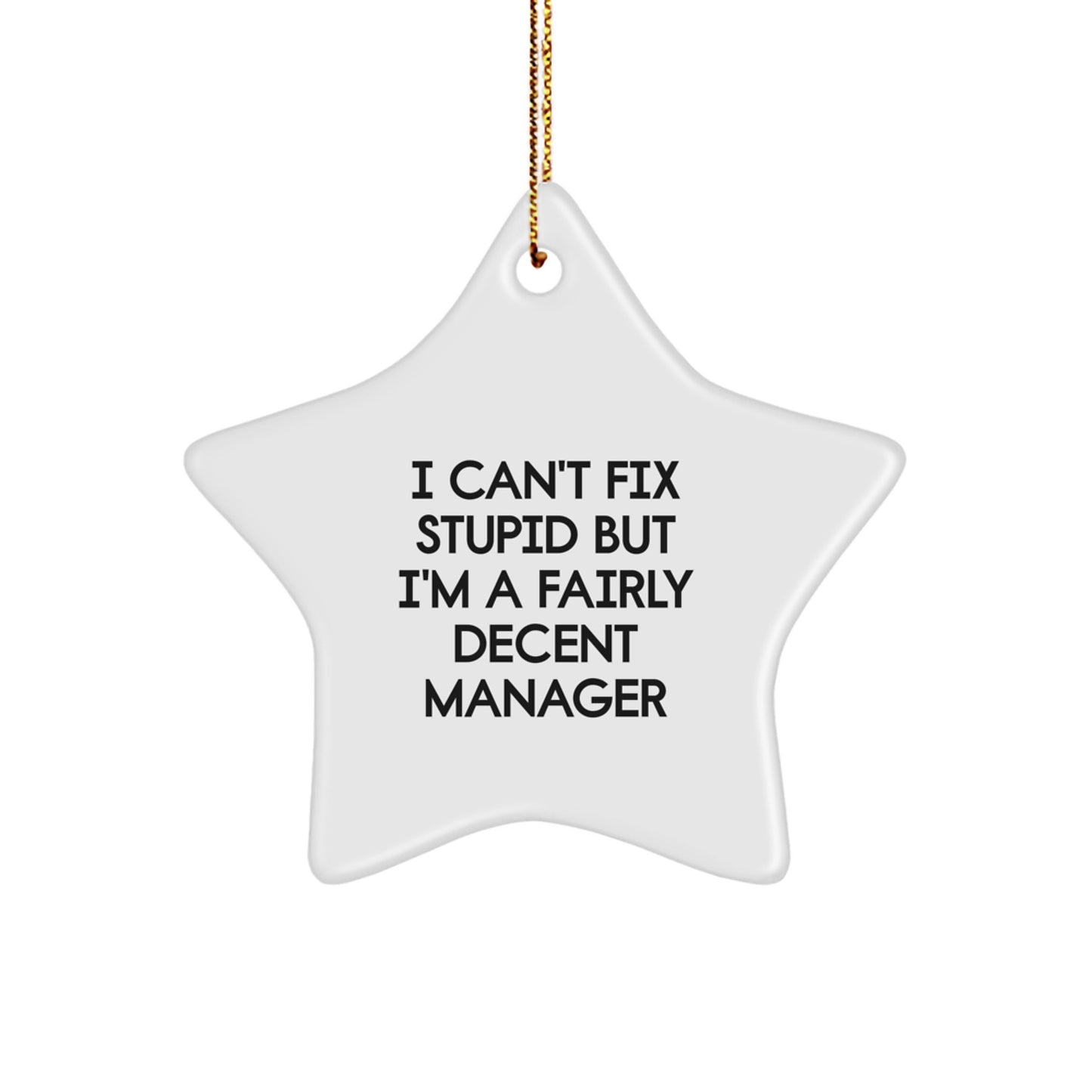 Funny Manager Gifts for Men - 'I Can't Fix Stupid But I'm A Fairly Decent Manager' Star Ornament, Christmas Unique Gifts from Boss - Image 1