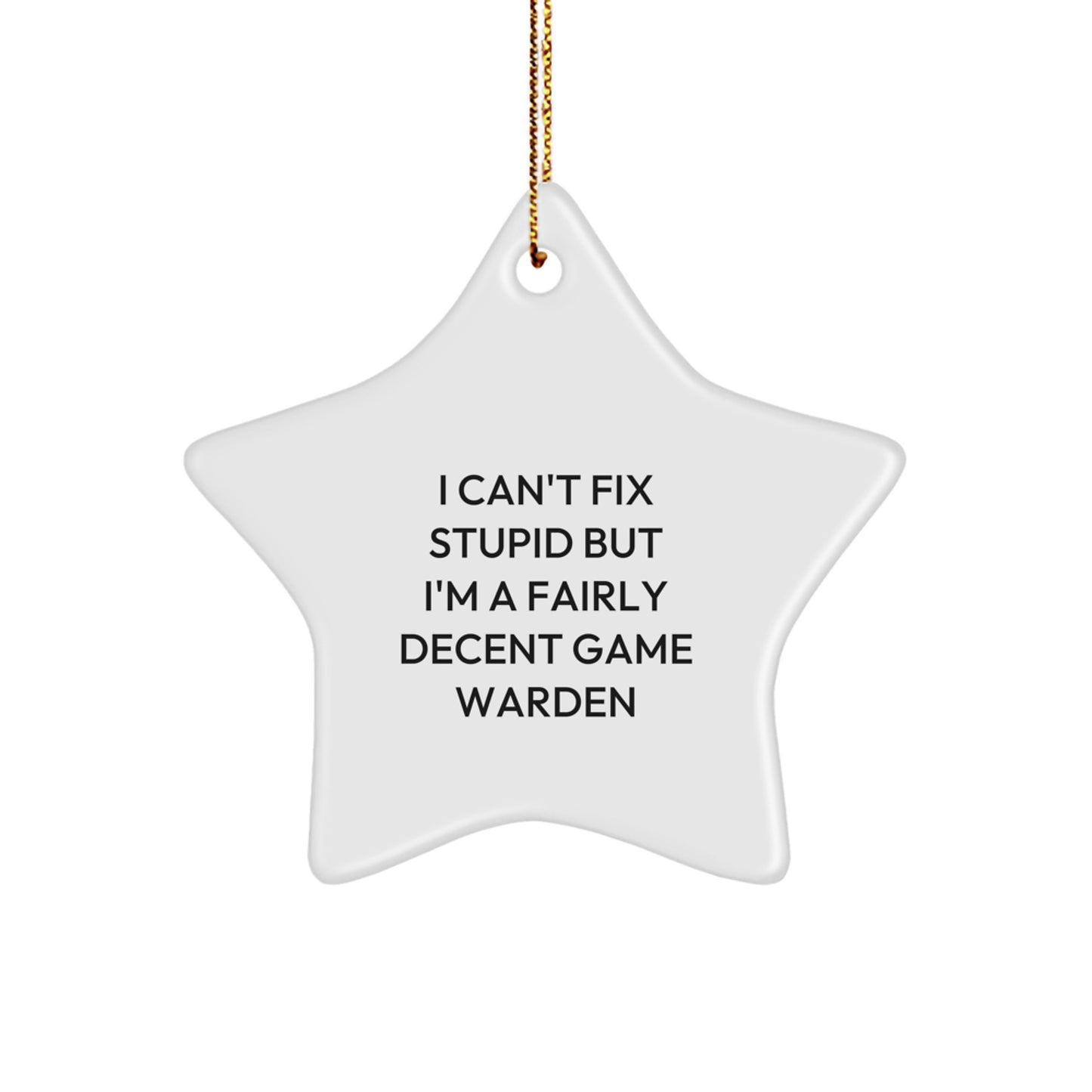Funny Game Warden Christmas Unique Gifts from Friends for Men - I Can't Fix Stupid Star Ornament, Game Warden Star Decoration - Image 1