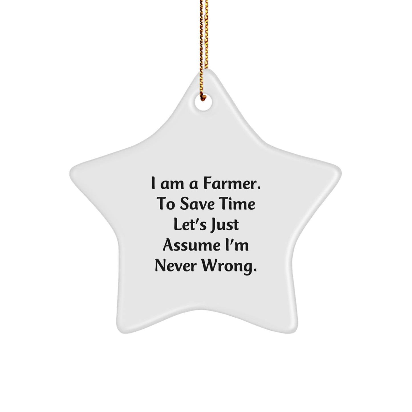Farmer Gifts from Friends - I Am A Farmer. To Save Time Let's Just Assume I'm Never Wrong. - Star Ornament for Men
