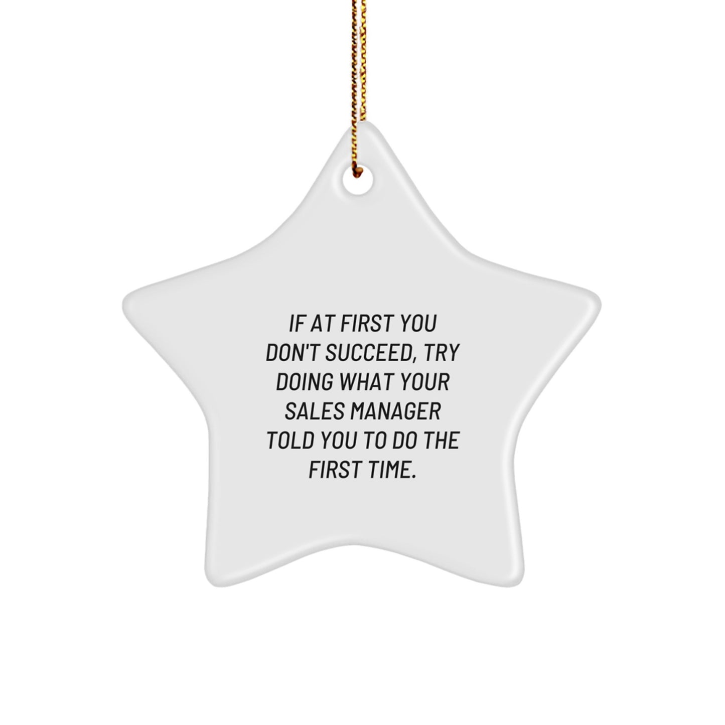 Funny Sales Manager Gifts from Friends for Christmas - 'If At First You Don't Succeed, Try Doing What Your Sales Manager Told You To Do The First Time.' Star Ornament