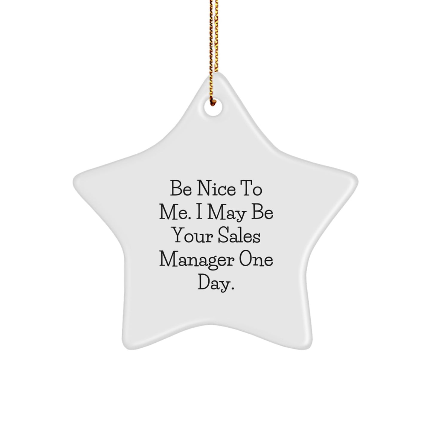Funny Sales Manager Gifts for Men - Be Nice To Me Star Ornament, White, Gold Cord, Perfect Christmas Unique Gifts from Friends, Coworkers, Family to Sales Manager, Sales Manager Star Decoration - Image 1