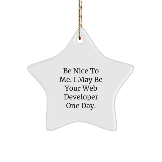 Funny Web Developer Gifts from Friends - Star Ornament with Inspirational Quote 'Be Nice To Me. I May Be Your Web Developer One Day.' for Christmas - Image 1