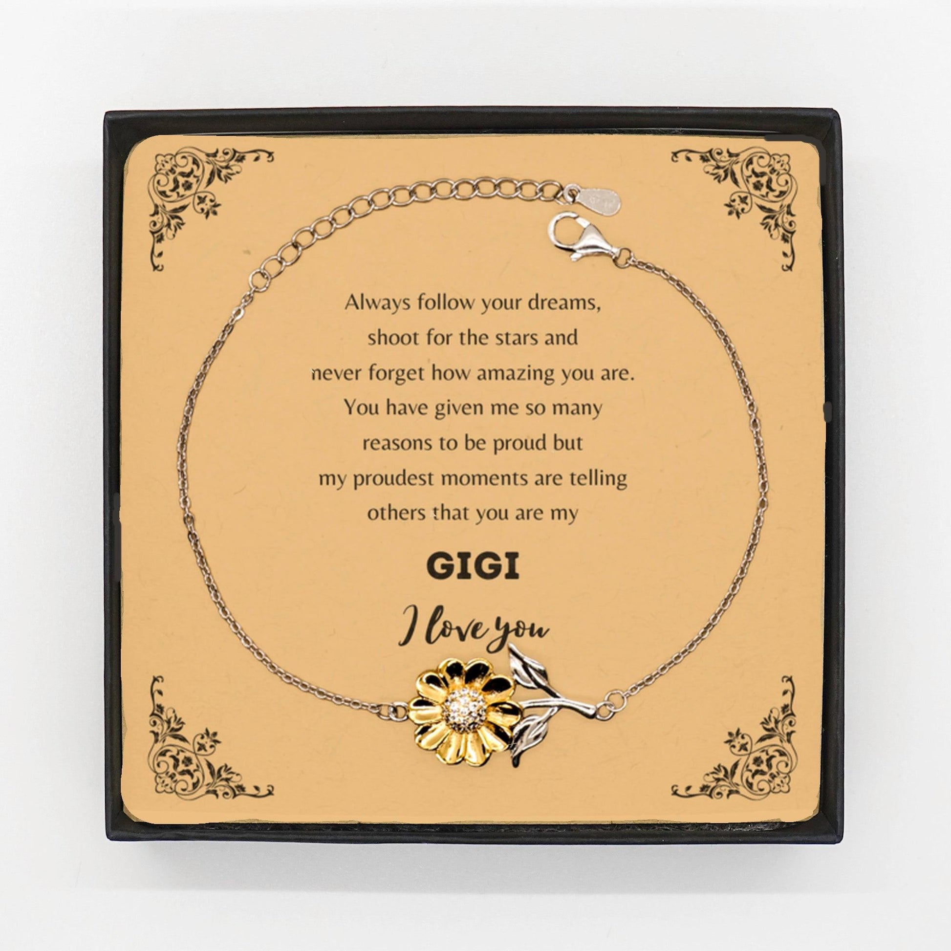 Sunflower Bracelet for Gigi Present, Gigi Always follow your dreams, never forget how amazing you are, Gigi Birthday Christmas Gifts Jewelry for Girls Boys Teen Men Women - Mallard Moon Gift Shop