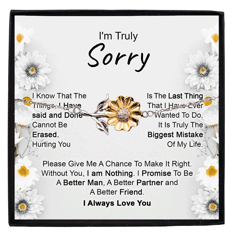 Apology Gift for Girlfriend, Wife, Soulmate - Iโm Truly Sorry - Sunflower Bracelet - Mallard Moon Gift Shop