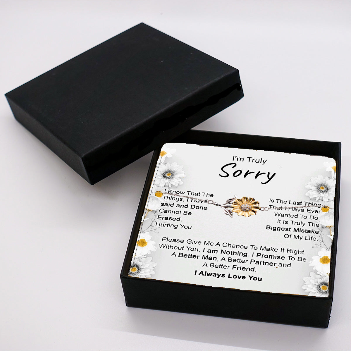 Apology Gift for Girlfriend, Wife, Soulmate - Iโm Truly Sorry - Sunflower Bracelet - Mallard Moon Gift Shop