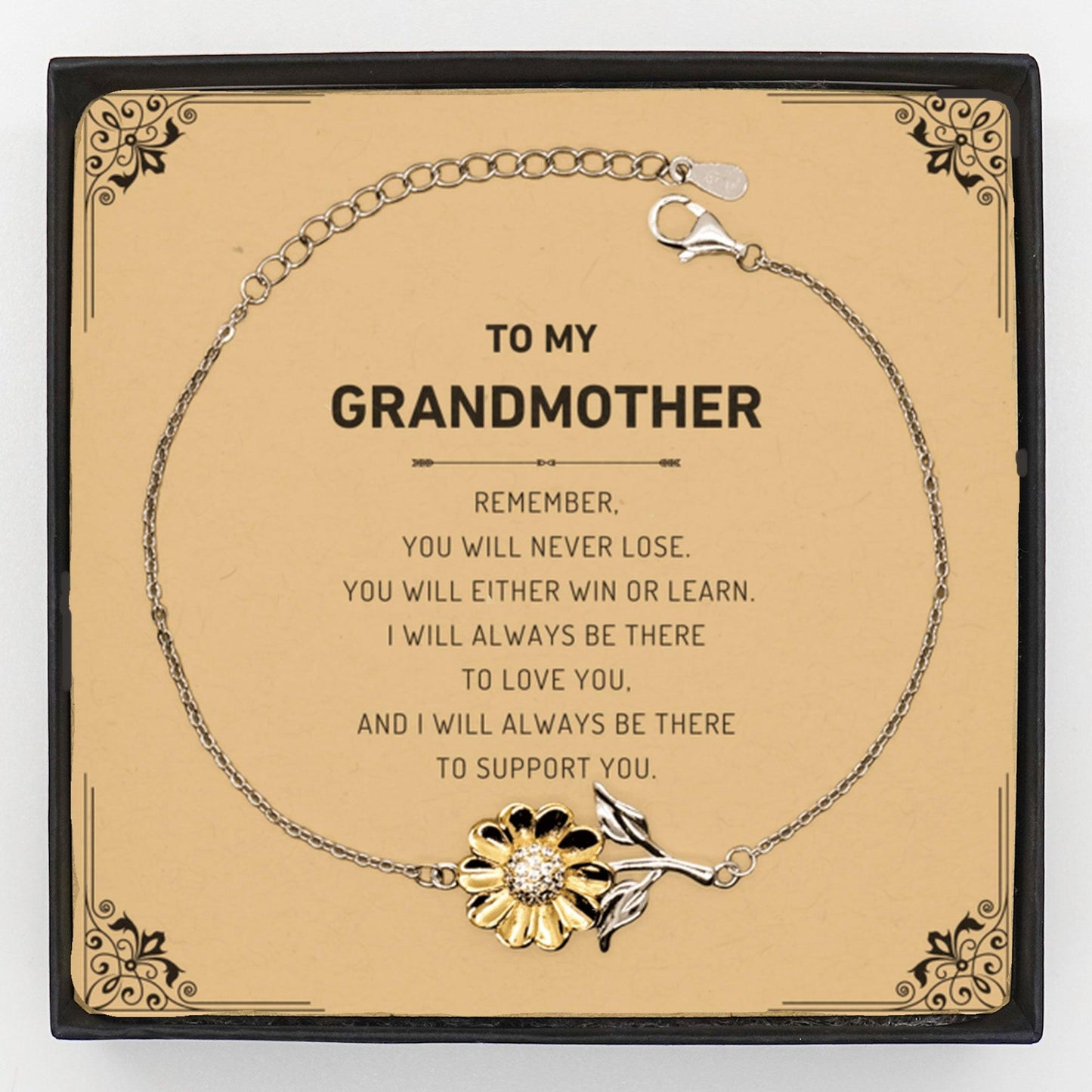 Grandmother Gifts, To My Grandmother Remember, you will never lose. You will either WIN or LEARN, Keepsake Sunflower Bracelet Birthday Christmas Gifts Ideas - Mallard Moon Gift Shop