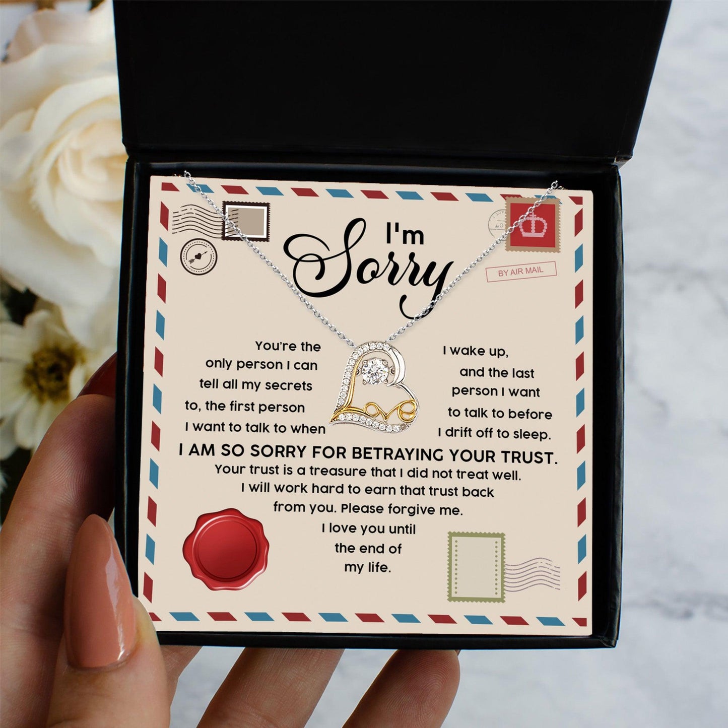 Apology Gift for Girlfriend, Wife, Soulmate - Sorry, The Only Person - Love Dancing Heart Pendant Necklace - Mallard Moon Gift Shop