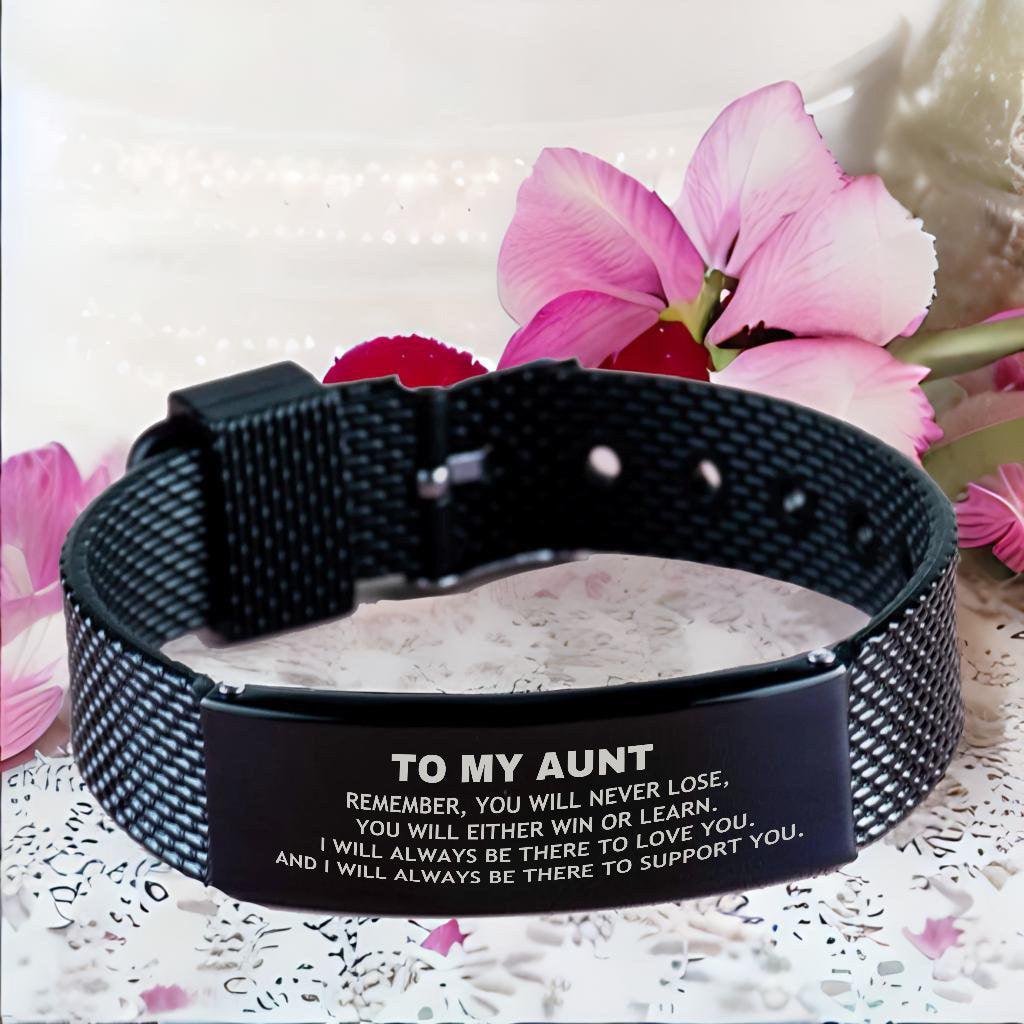 To My Aunt Remember, you will never lose. You will either WIN or LEARN, Keepsake Black Shark Mesh Engraved Bracelet Birthday Christmas Gifts Ideas - Mallard Moon Gift Shop