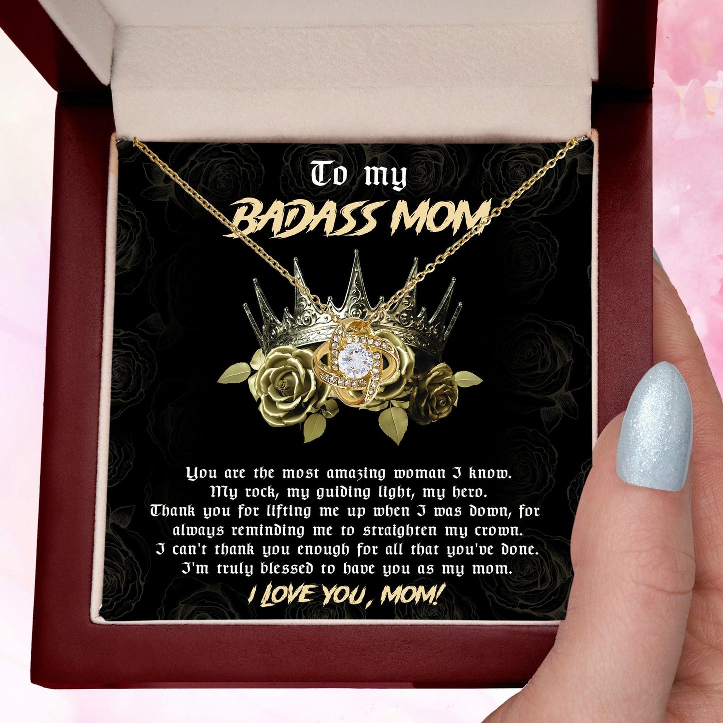 To My Badass Mom You are My Rock Love Knot Necklace - Mallard Moon Gift Shop