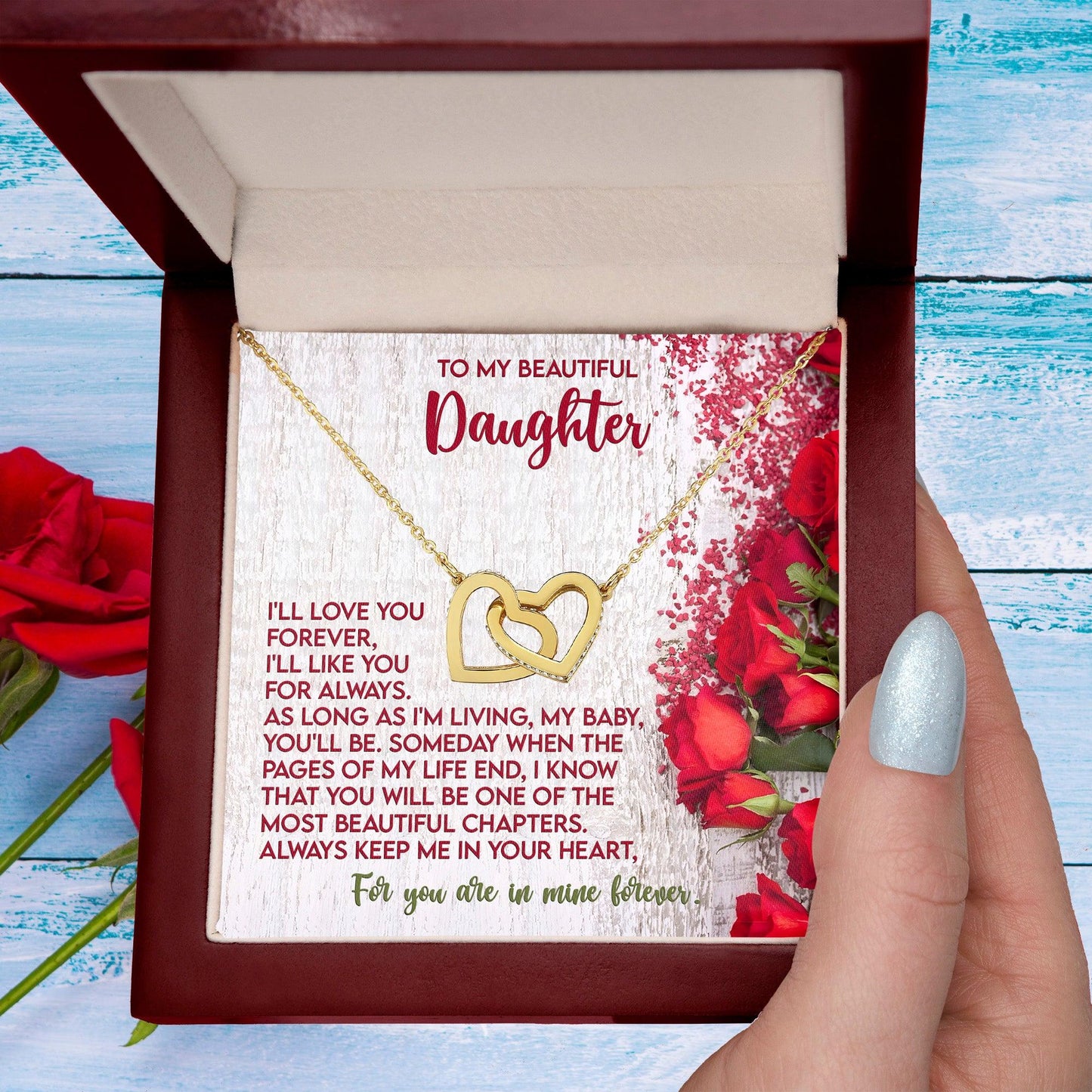 To My Beautiful Daughter You are in my Heart Forever - Interlocking Hearts Necklace - Mallard Moon Gift Shop