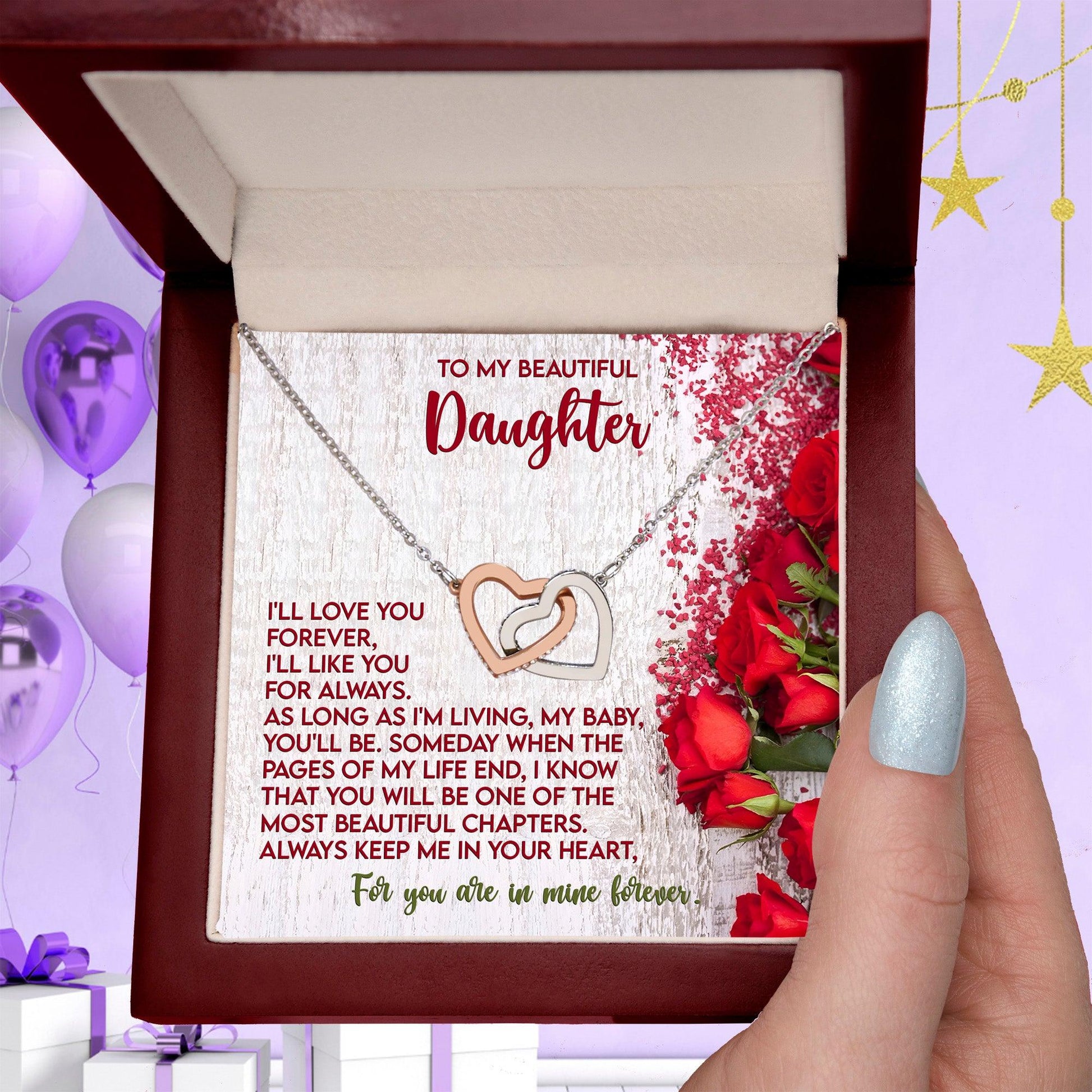 To My Beautiful Daughter You are in my Heart Forever - Interlocking Hearts Necklace - Mallard Moon Gift Shop