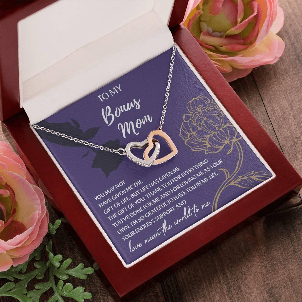 To My Bonus Mom Thank You for Everything Interlocking Hearts Pendant Necklace - Mallard Moon Gift Shop