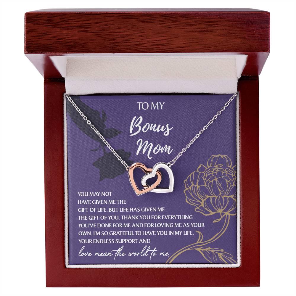 To My Bonus Mom Thank You for Everything Interlocking Hearts Pendant Necklace - Mallard Moon Gift Shop