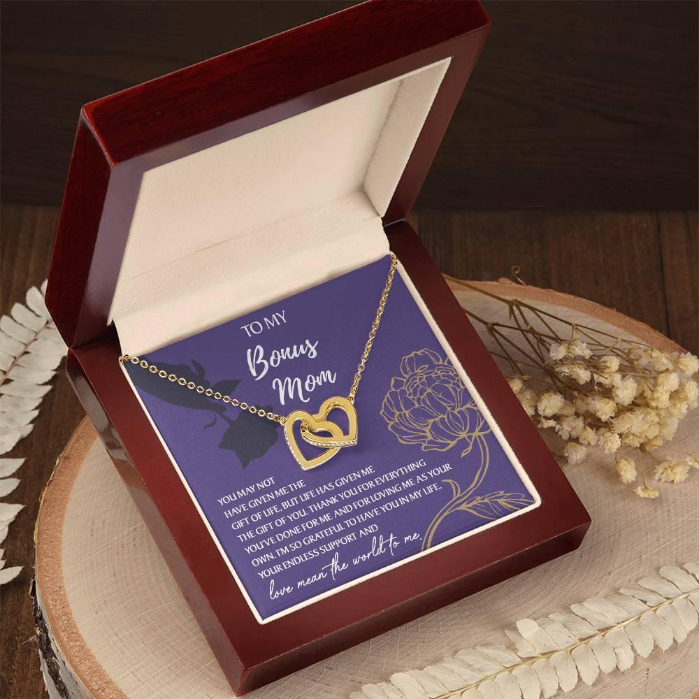 To My Bonus Mom Thank You for Everything Interlocking Hearts Pendant Necklace - Mallard Moon Gift Shop