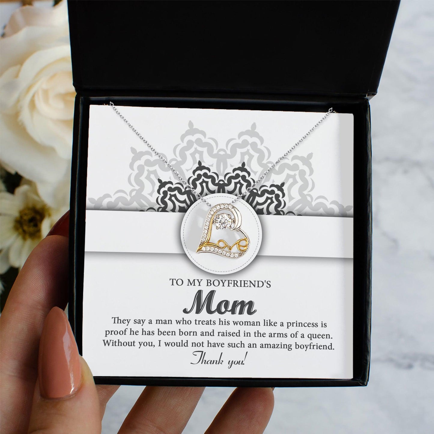 To My Boyfriend's Mom Thank You for Raising Such an Amazing Man Heart Pendant Necklace - Mallard Moon Gift Shop
