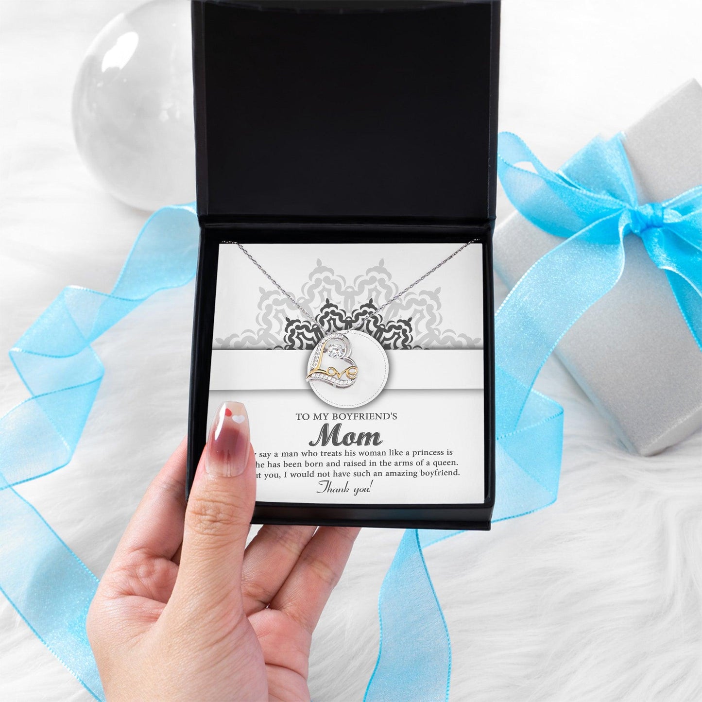 To My Boyfriend's Mom Thank You for Raising Such an Amazing Man Heart Pendant Necklace - Mallard Moon Gift Shop