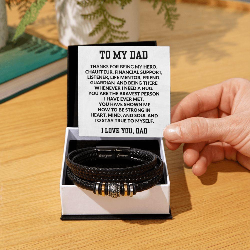 To My Dad Strong in Heart Braided Leather Bracelet - Mallard Moon Gift Shop
