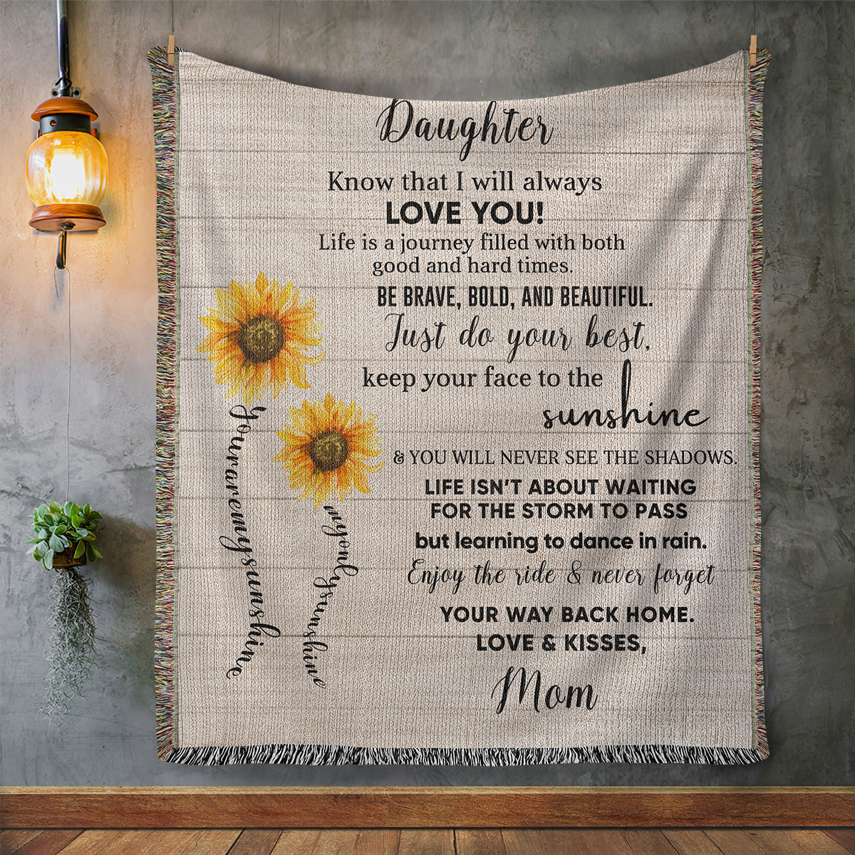 To My Daughter Be Brave, Bold and Beautiful - Life is Learning to Dance in the Rain Inspirational Heirloom Woven Blanket - Mallard Moon Gift Shop