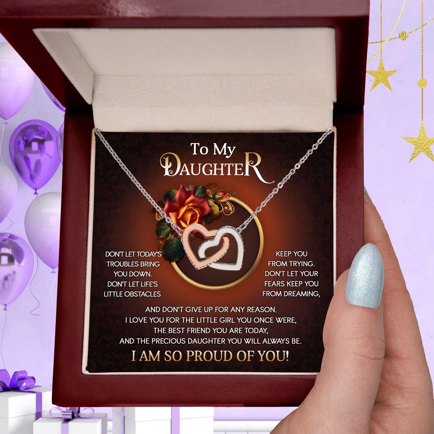 To My Daughter I Love You For The Little Girl You Once Were The Precious Daughter You Will Always Be Interlocking Hearts Necklace - Mallard Moon Gift Shop