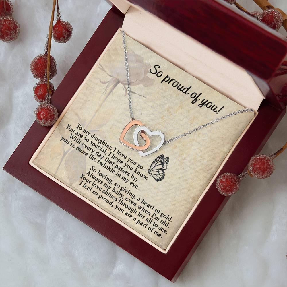 To My Daughter - Proud Of You - Interlocking Hearts Necklace - Mallard Moon Gift Shop