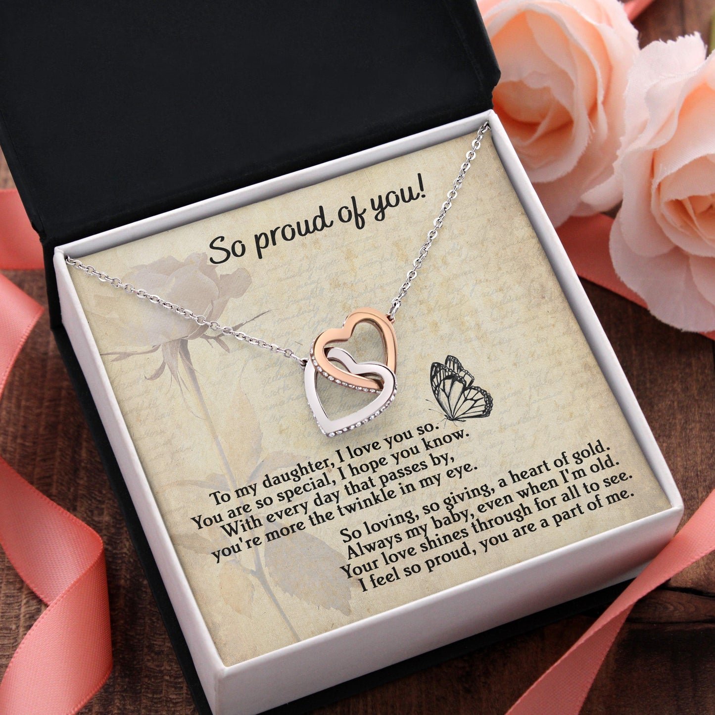 To My Daughter - Proud Of You - Interlocking Hearts Necklace - Mallard Moon Gift Shop