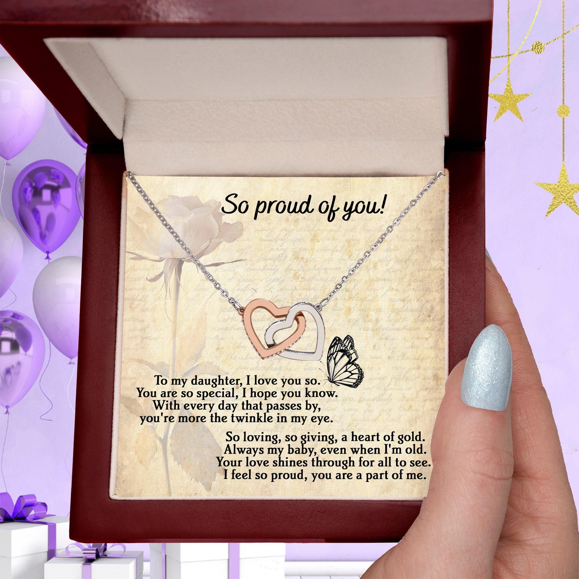 To My Daughter - Proud Of You - Interlocking Hearts Necklace - Mallard Moon Gift Shop
