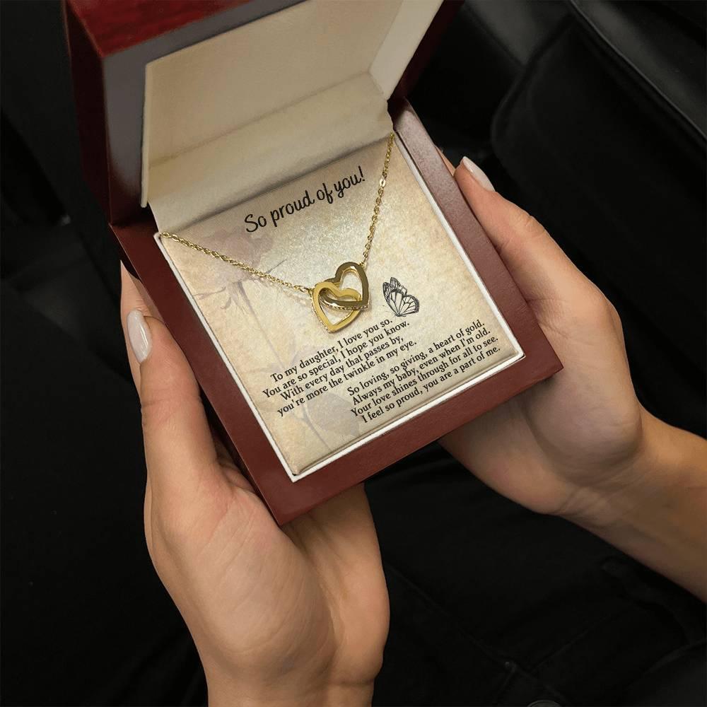 To My Daughter - Proud Of You - Interlocking Hearts Necklace - Mallard Moon Gift Shop