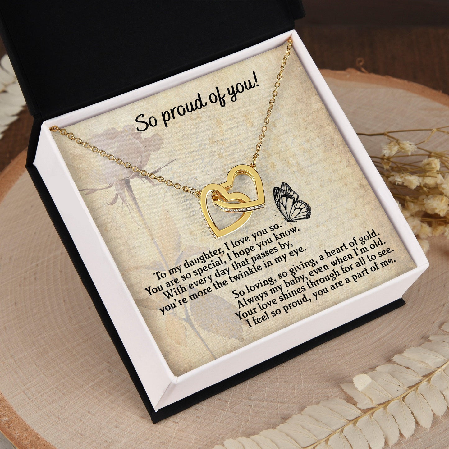 To My Daughter - Proud Of You - Interlocking Hearts Necklace - Mallard Moon Gift Shop