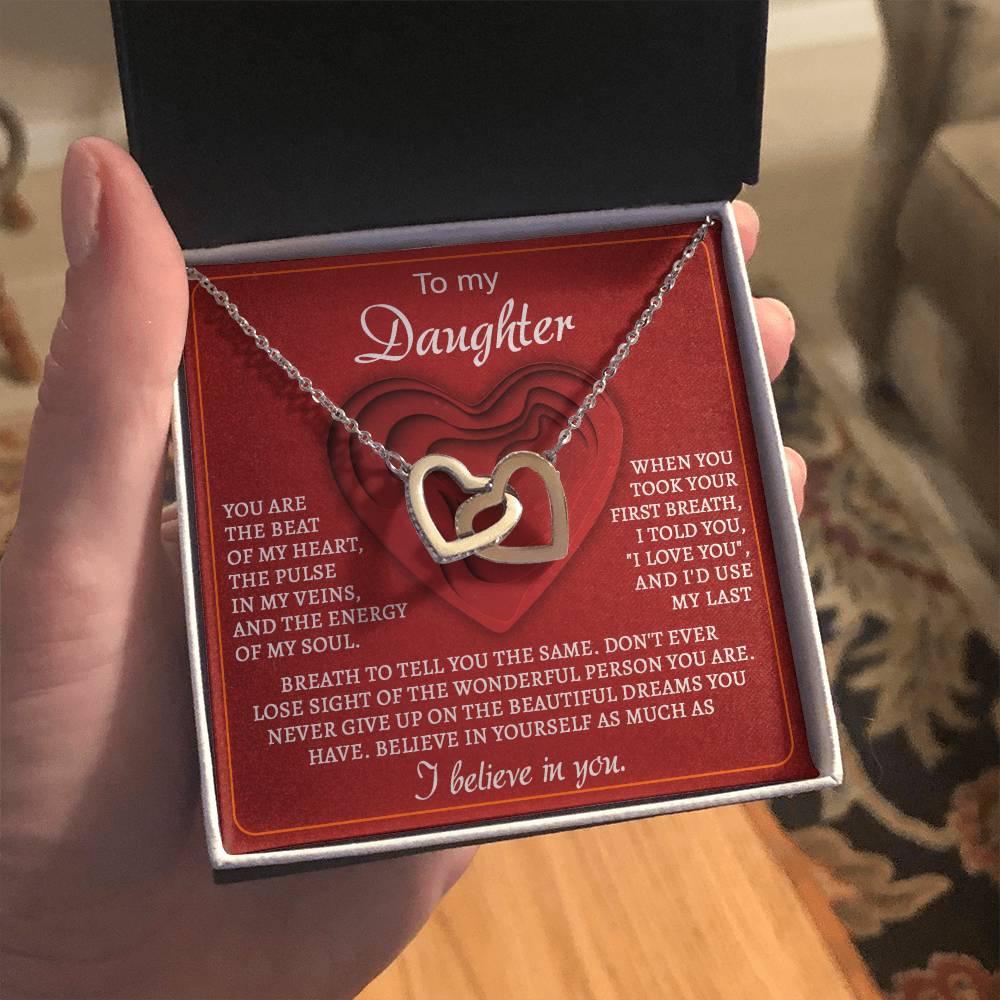 To My Daughter You Are the Beat of My Heart Interlocking Hearts Necklace - Mallard Moon Gift Shop