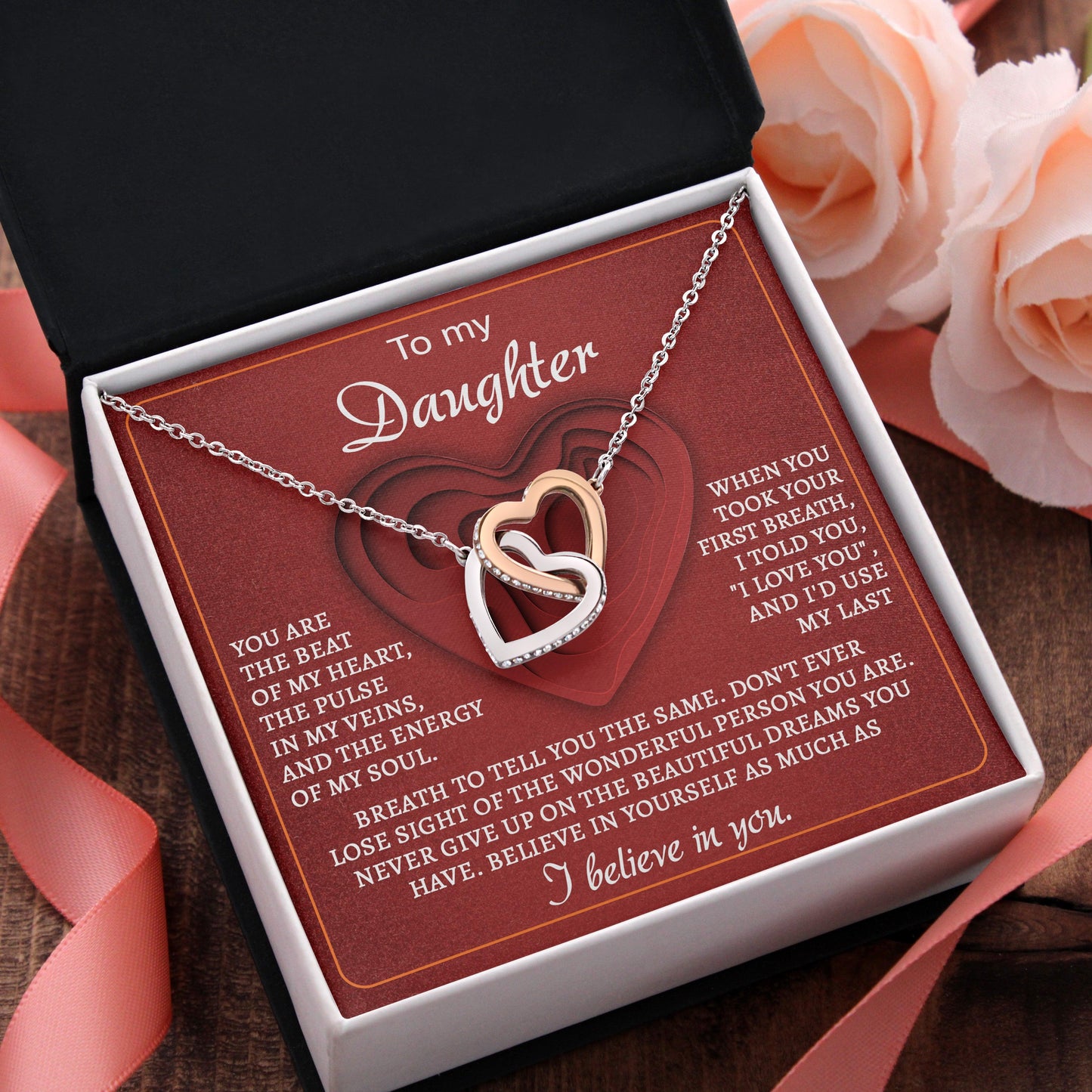 To My Daughter You Are the Beat of My Heart Interlocking Hearts Necklace - Mallard Moon Gift Shop