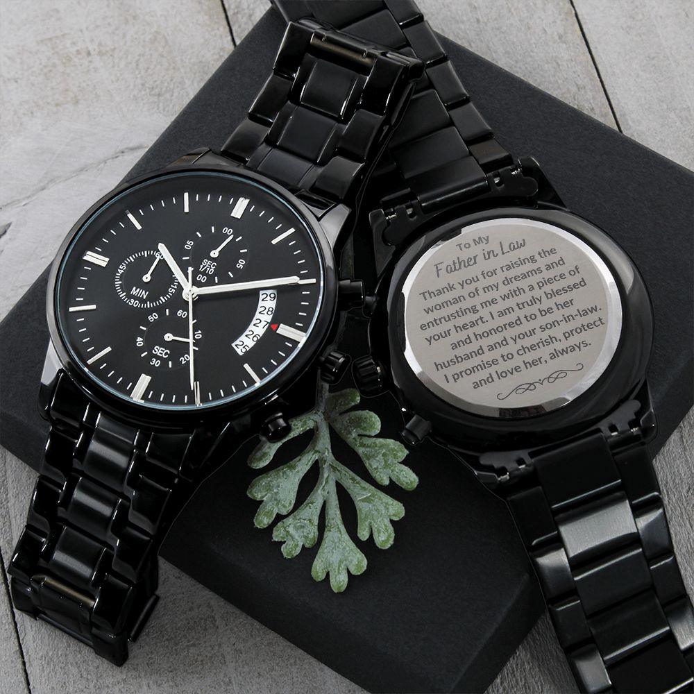 To My Father in Law from Son in Law Engraved Wrist Watch - Mallard Moon Gift Shop
