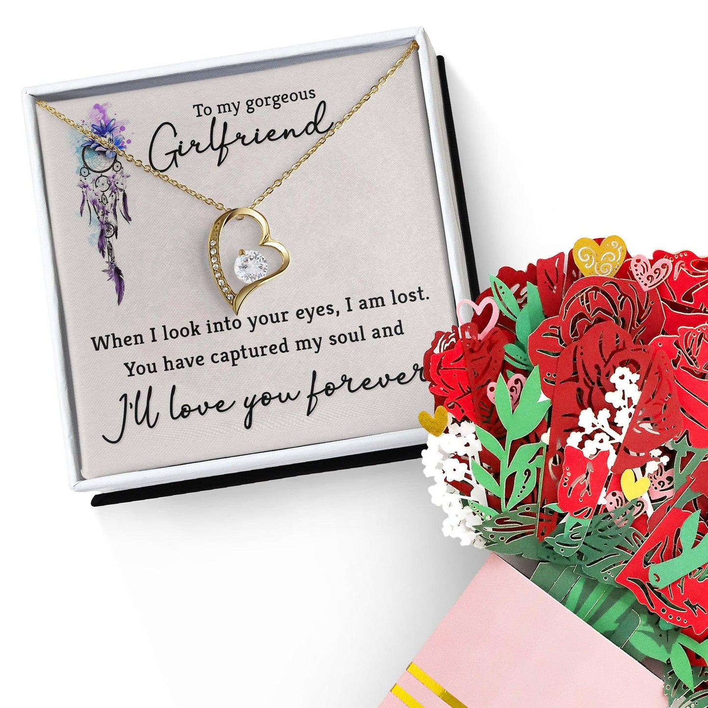To My Gorgeous Girlfriend When I Look into Your Eyes Forever Love Pendant Necklace - Mallard Moon Gift Shop