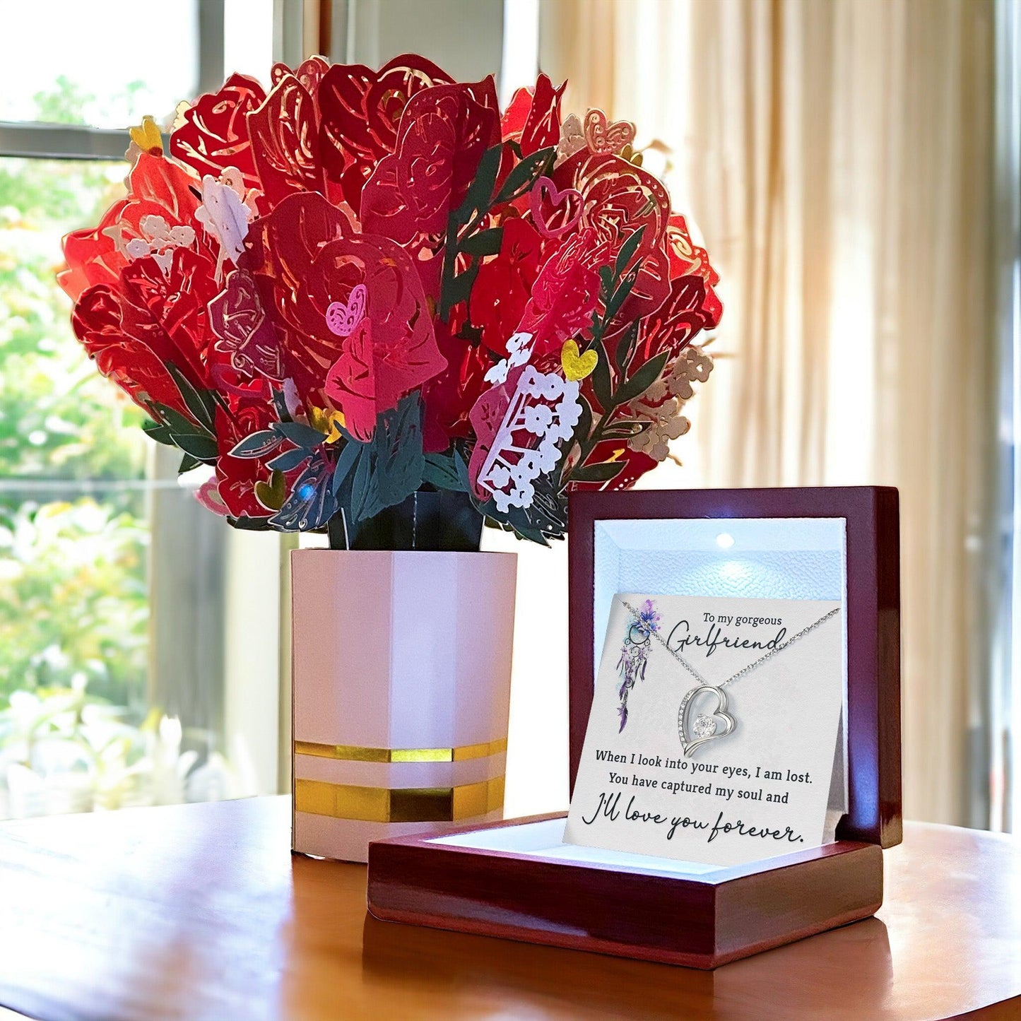 To My Gorgeous Girlfriend When I Look into Your Eyes Forever Love Pendant Necklace - Mallard Moon Gift Shop