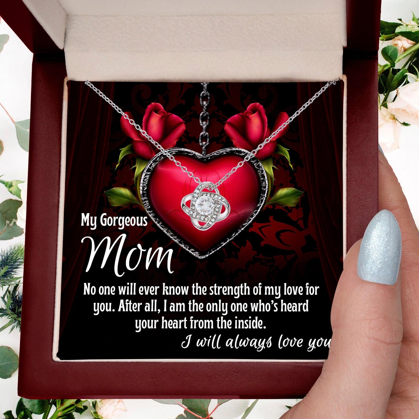 To My Gorgeous Mom I Heard Your Heart From the Inside Love Knot Necklace - Mallard Moon Gift Shop