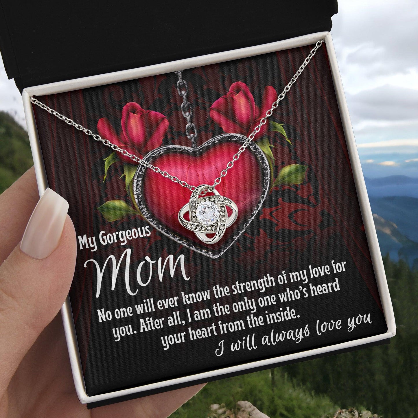 To My Gorgeous Mom I Heard Your Heart From the Inside Love Knot Necklace - Mallard Moon Gift Shop