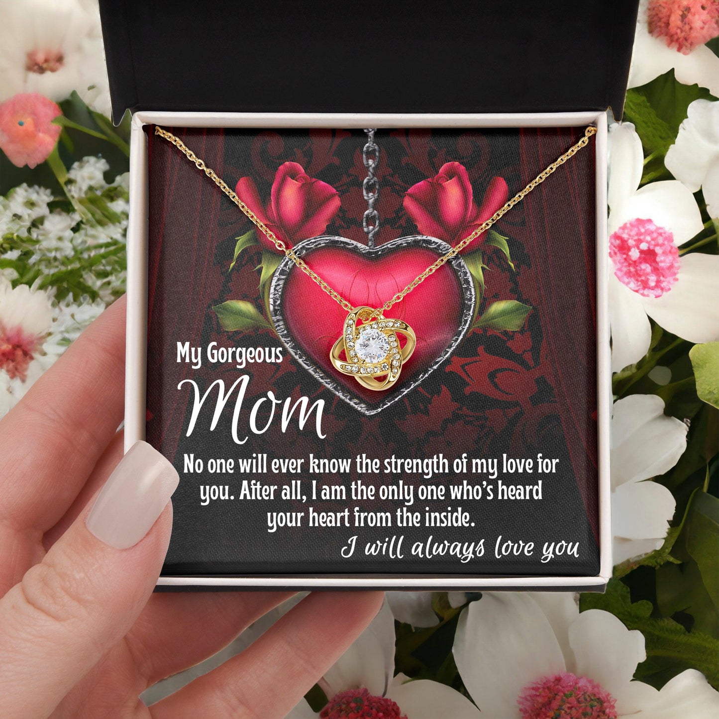 To My Gorgeous Mom I Heard Your Heart From the Inside Love Knot Necklace - Mallard Moon Gift Shop