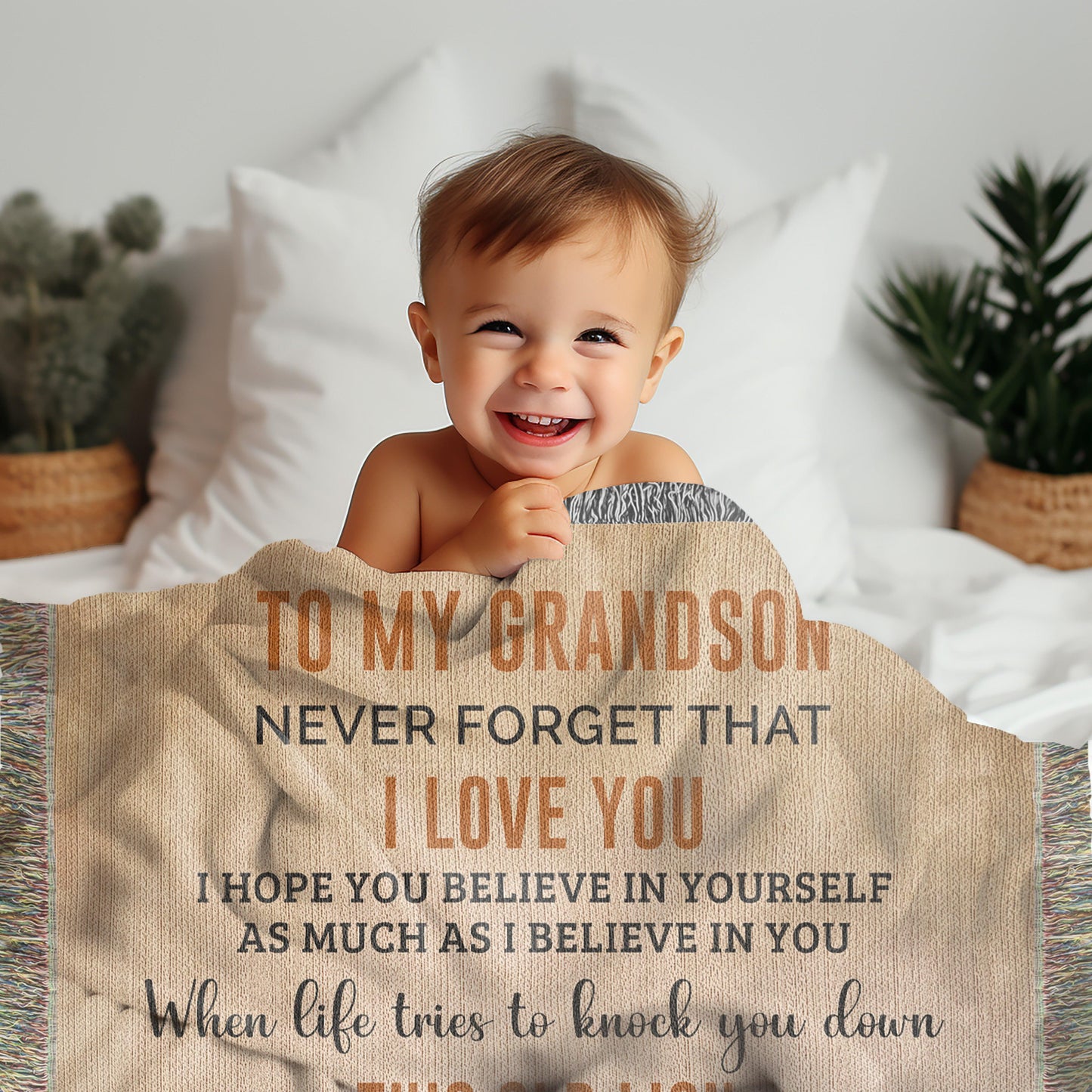To My Grandson This Old Lion Will Always Have Your Back Personalized Heirloom Woven Blanket - Mallard Moon Gift Shop