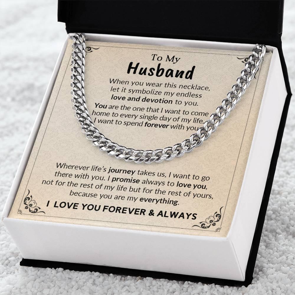 To My Husband My Endless Love and Devotion Chain Necklace with Message Card - Mallard Moon Gift Shop