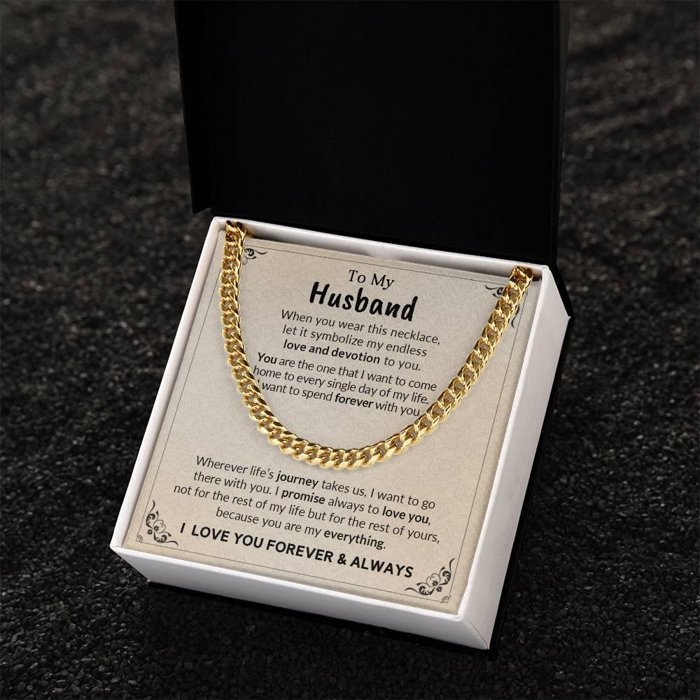 To My Husband My Endless Love and Devotion Chain Necklace with Message Card - Mallard Moon Gift Shop