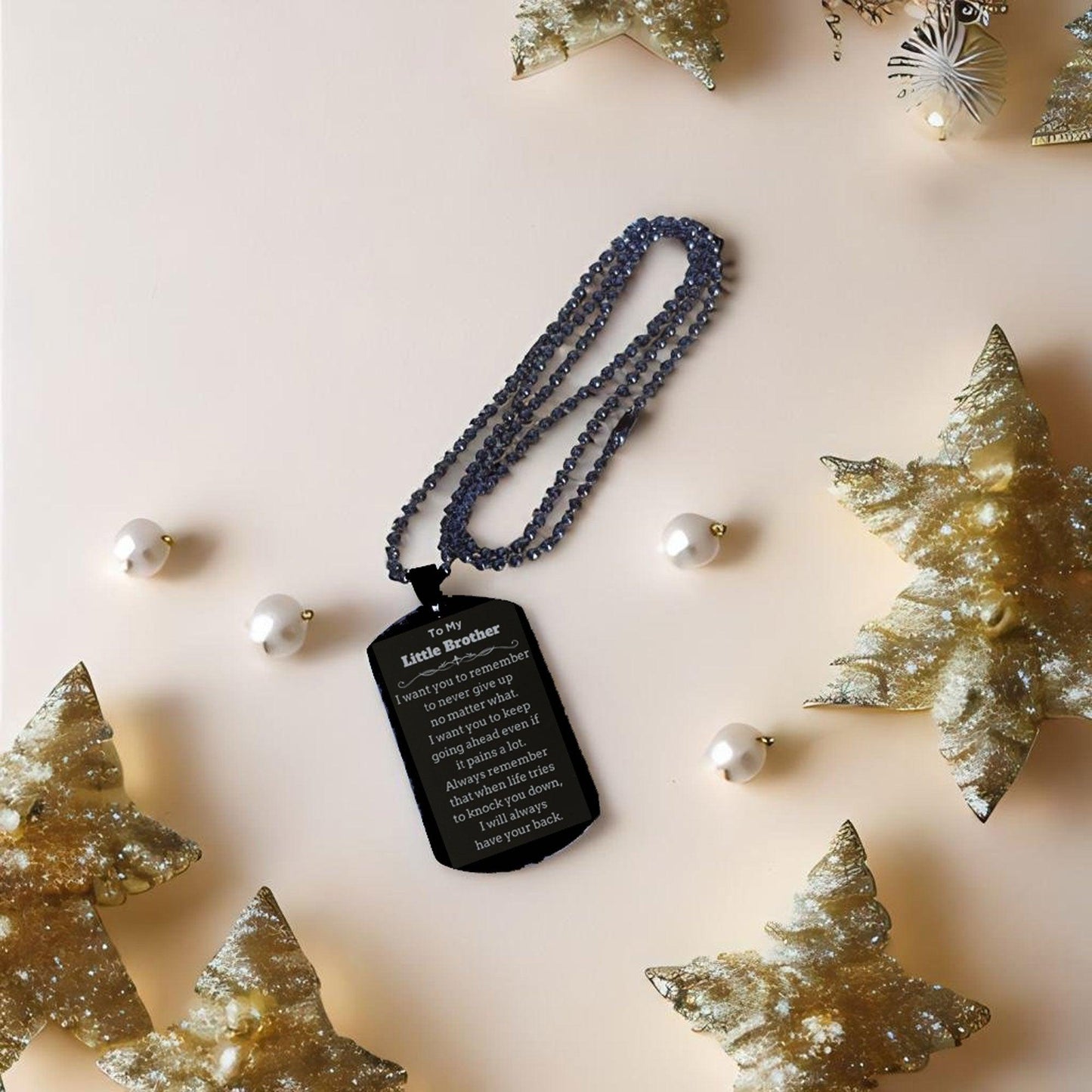 To My Little Brother Gifts, Never give up no matter what, Inspirational Little Brother Black Dog Tag, Encouragement Birthday Christmas Unique Gifts For Little Brother - Mallard Moon Gift Shop