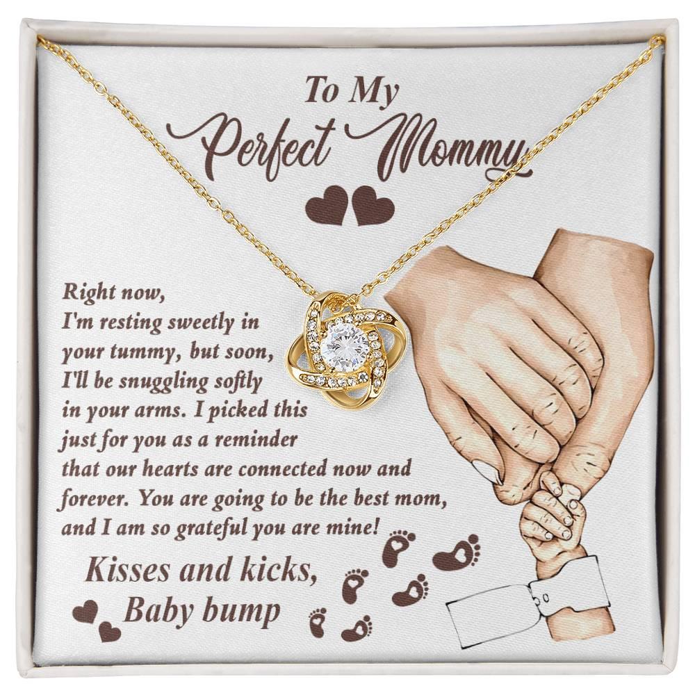 To My Perfect Mommy-to-Be Our Hearts are Connected Now And Forever - Love Knot Necklace - Mallard Moon Gift Shop
