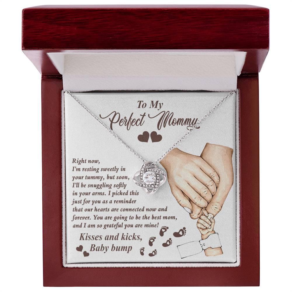 To My Perfect Mommy-to-Be Our Hearts are Connected Now And Forever - Love Knot Necklace - Mallard Moon Gift Shop