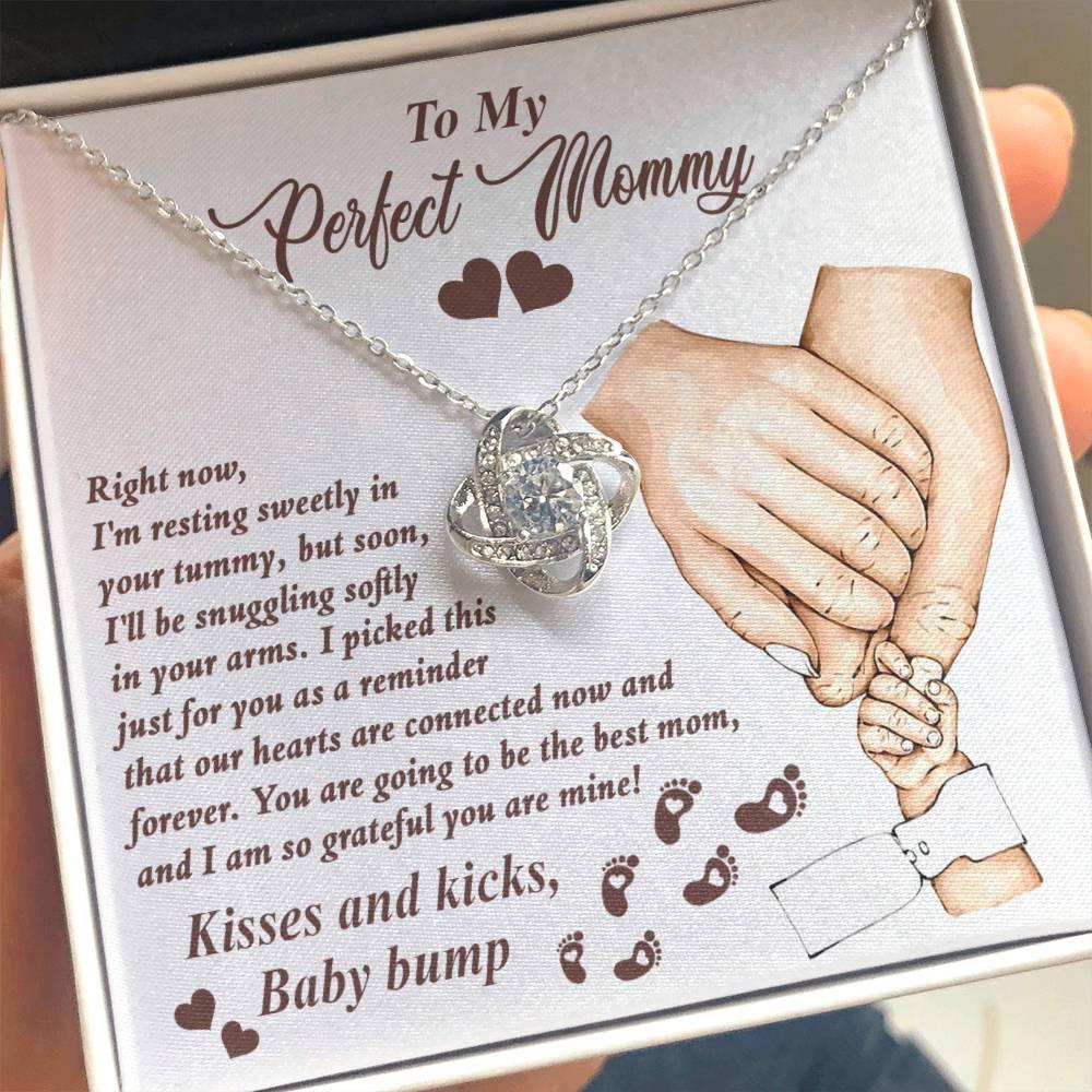 To My Perfect Mommy-to-Be Our Hearts are Connected Now And Forever - Love Knot Necklace - Mallard Moon Gift Shop