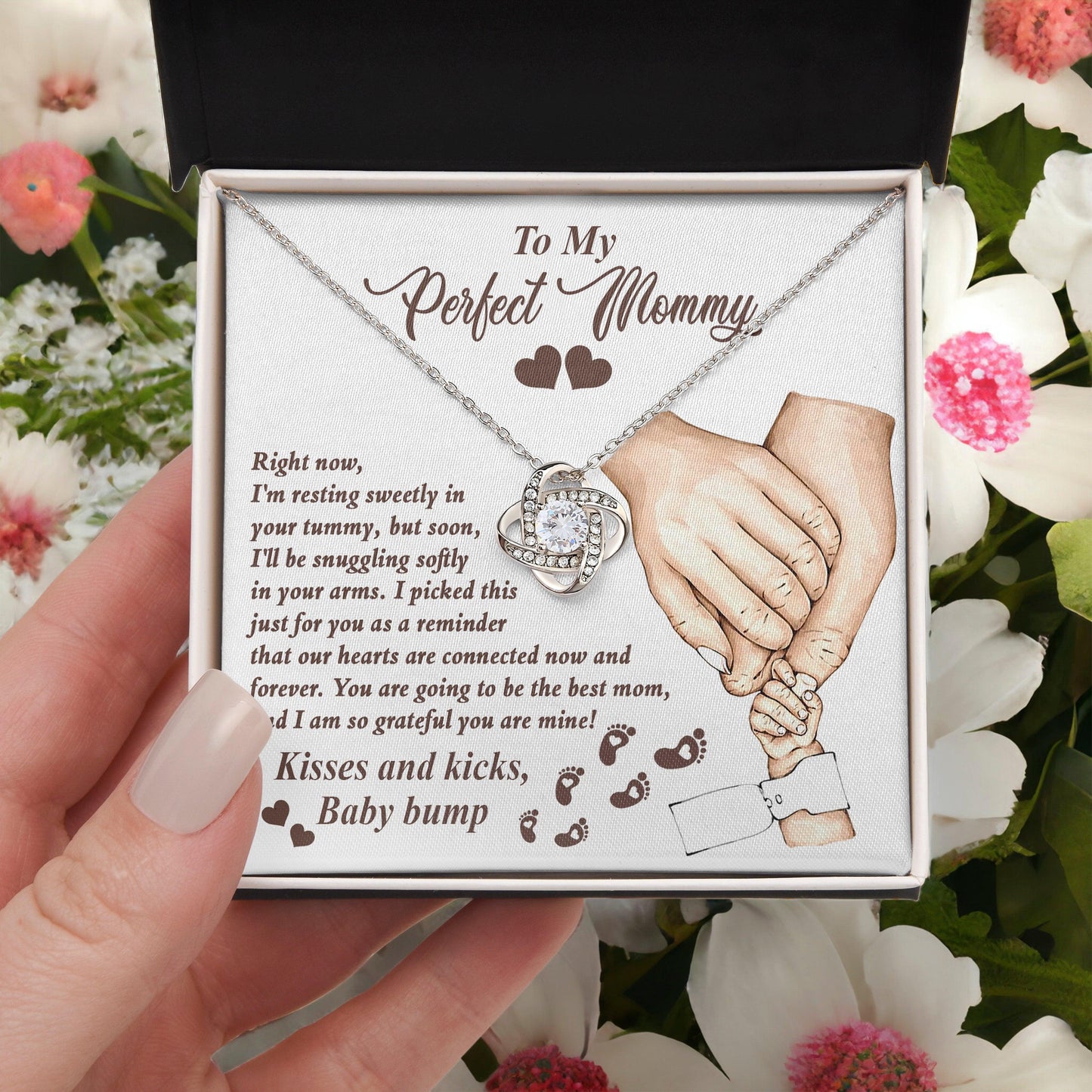 To My Perfect Mommy-to-Be Our Hearts are Connected Now And Forever - Love Knot Necklace - Mallard Moon Gift Shop