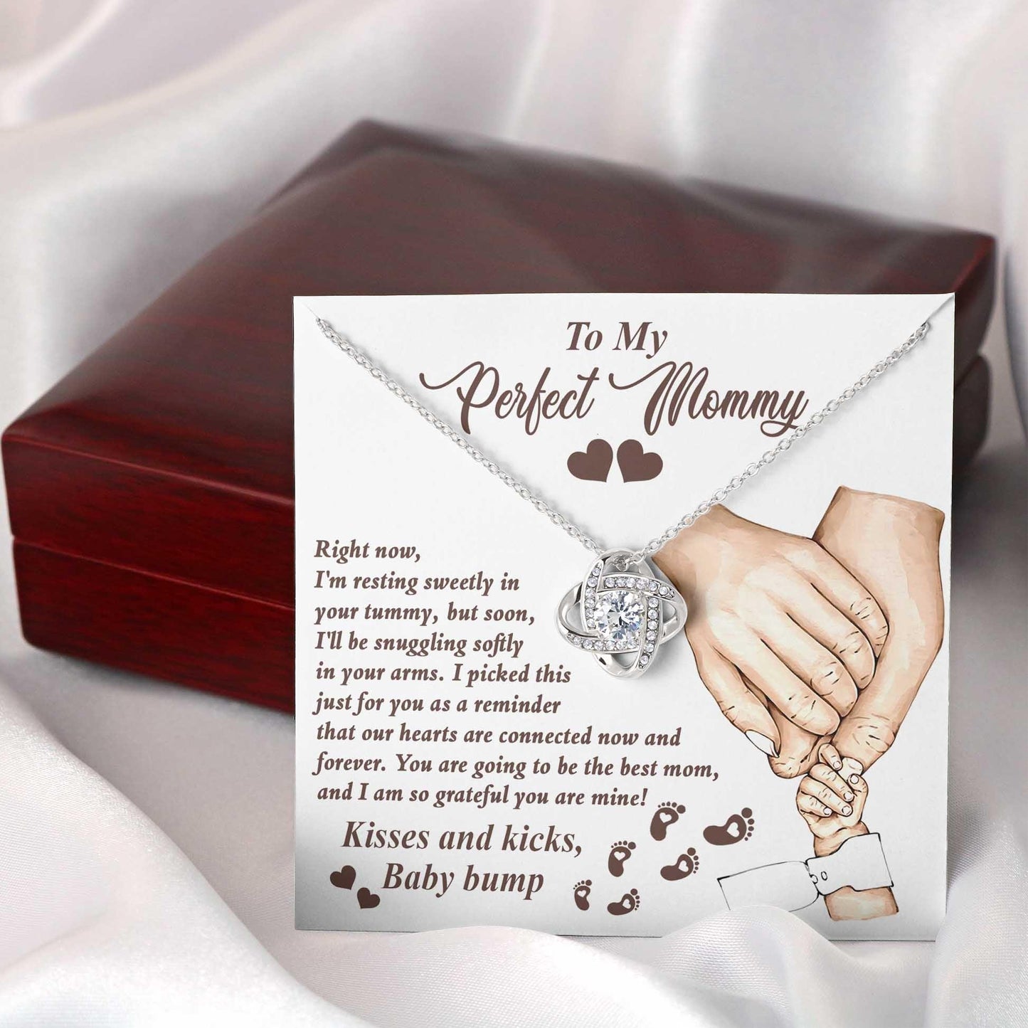 To My Perfect Mommy-to-Be Our Hearts are Connected Now And Forever - Love Knot Necklace - Mallard Moon Gift Shop