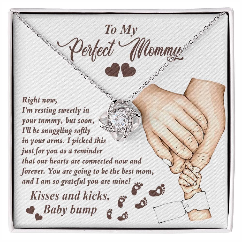 To My Perfect Mommy-to-Be Our Hearts are Connected Now And Forever - Love Knot Necklace - Mallard Moon Gift Shop