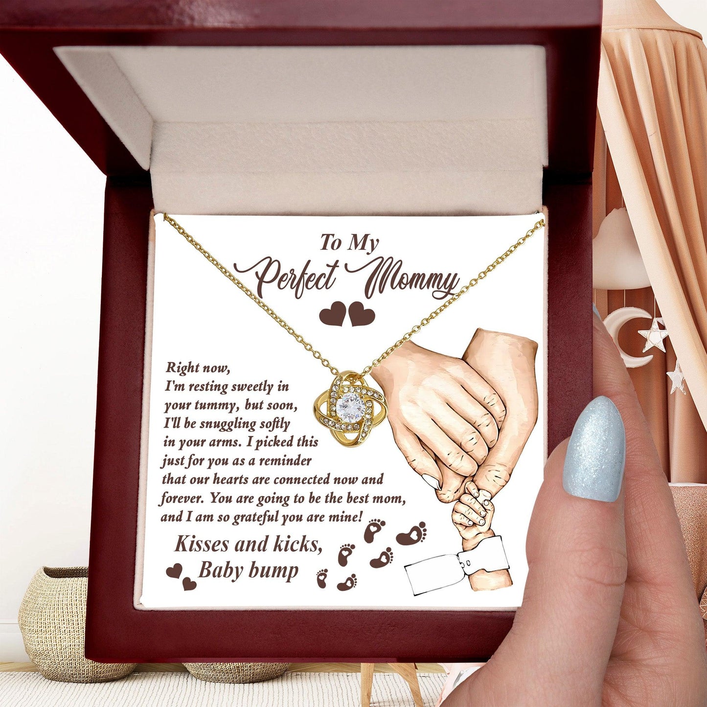 To My Perfect Mommy-to-Be Our Hearts are Connected Now And Forever - Love Knot Necklace - Mallard Moon Gift Shop